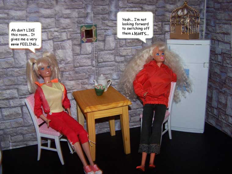 The two girls bravely choose the kitchen...