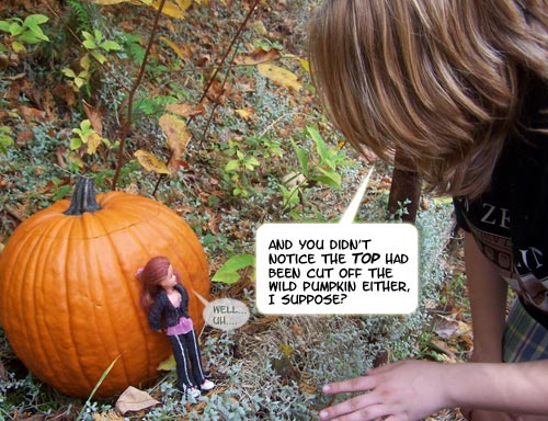 NAUGHTY Isobel, trying to steal other people's pumpkins!