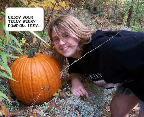 Katherine hangs onto her pumpkin!