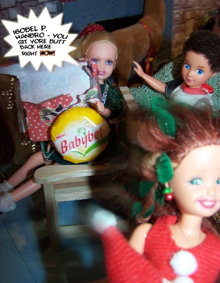 She is NOT happy as Isobel flees, giggling...
