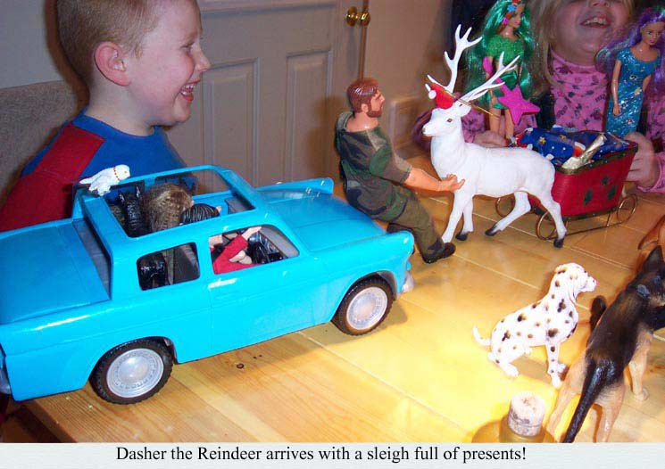 Dasher arrives with a sleigh full of presents!