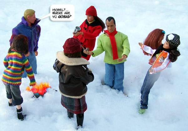 Isobel staggers off...